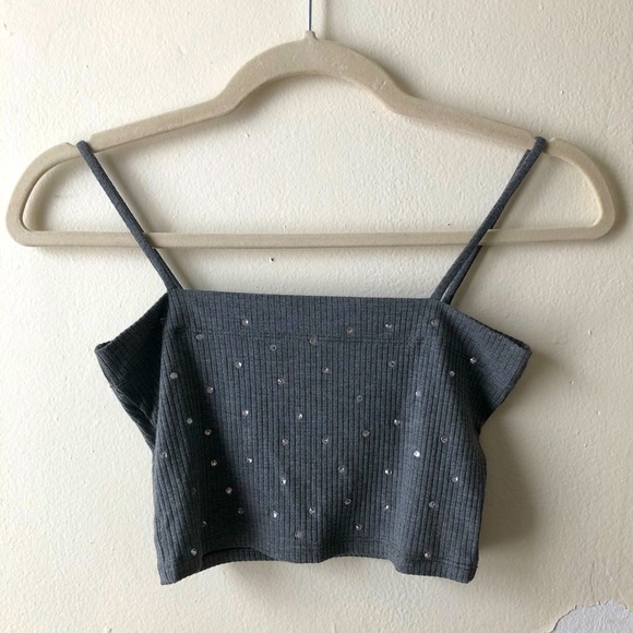 ribbed crop top tank with rhinestones ✨ - Picture 1 of 4
